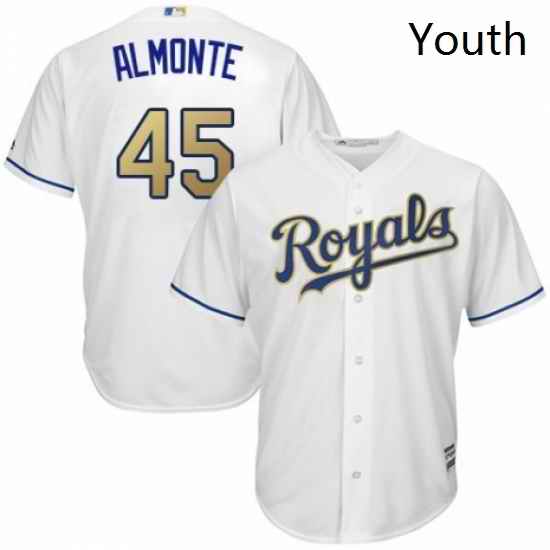 Youth Majestic Kansas City Royals 45 Abraham Almonte Authentic White Home Cool Base MLB Jersey
